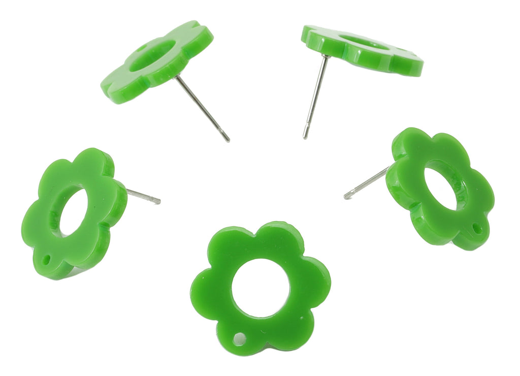 Acrylic Flower Earring Stud - Matte Green Earring Post - Green Flower Earring Post - Flower Ring - Color Code: A890-17x12x2mm-AC2428-A890 - DOMEDBAZAAR