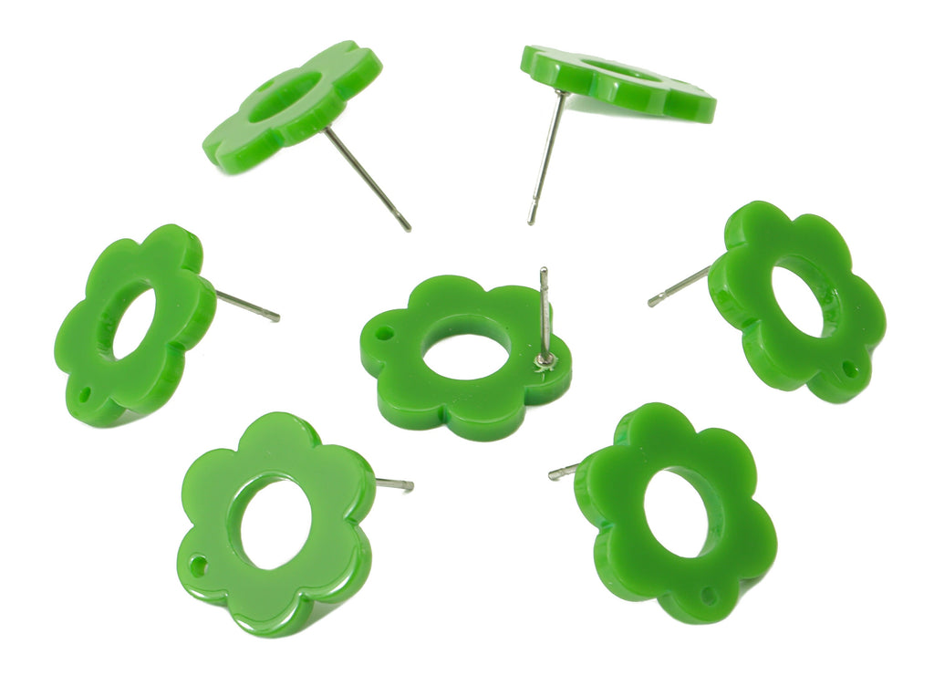 Acrylic Flower Earring Stud - Matte Green Earring Post - Green Flower Earring Post - Flower Ring - Color Code: A890-17x12x2mm-AC2428-A890 - DOMEDBAZAAR