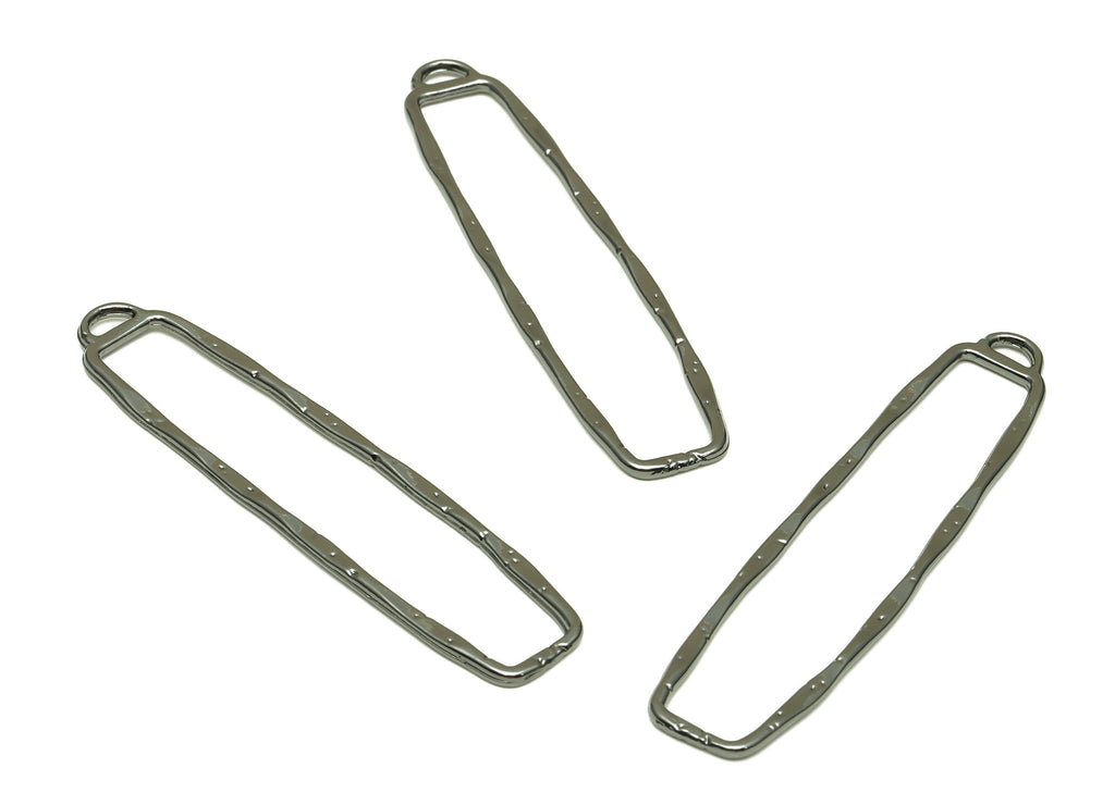 Alloy Rectangle Earring Charms - Gunmetal  Textured Rectangle Pendant - Gunmetal plating - Jewelry Supplies - 60.57x14.42x1.86mm - ZZ1741GM - DOMEDBAZAAR