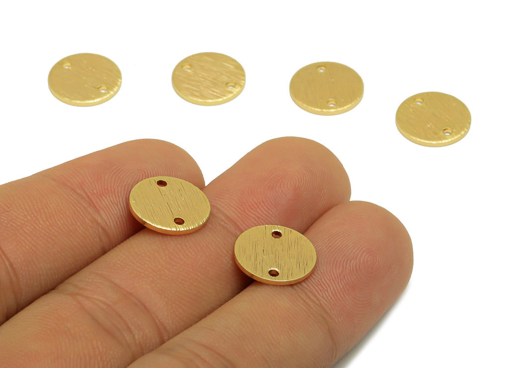 Brass Earring Connector - Textured Round Earring Charm - Brass Semi Connector - 18K Real Gold Plating - 12.04x12.04x1.08mm - RGP6714 - DOMEDBAZAAR