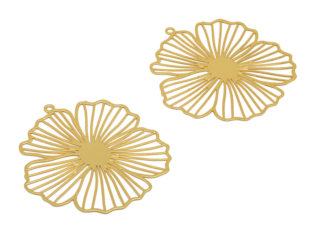 Brass Flower Earring Charms - Brass Flower Pendant - Earring Findings - KC Gold Tone Plating - 35.51x33.16x0.34mm - JJB6693G - DOMEDBAZAAR