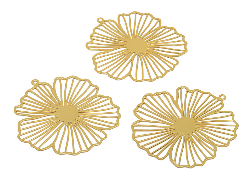 Brass Flower Earring Charms - Brass Flower Pendant - Earring Findings - KC Gold Tone Plating - 35.51x33.16x0.34mm - JJB6693G - DOMEDBAZAAR