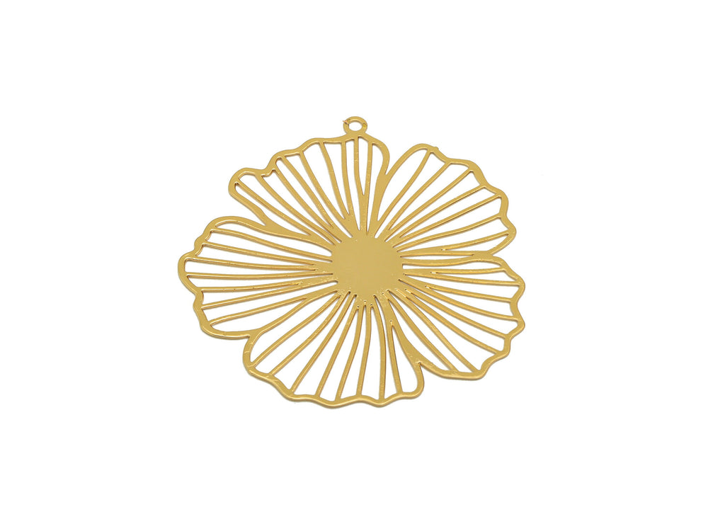 Brass Flower Earring Charms - Brass Flower Pendant - Earring Findings - KC Gold Tone Plating - 35.51x33.16x0.34mm - JJB6693G - DOMEDBAZAAR