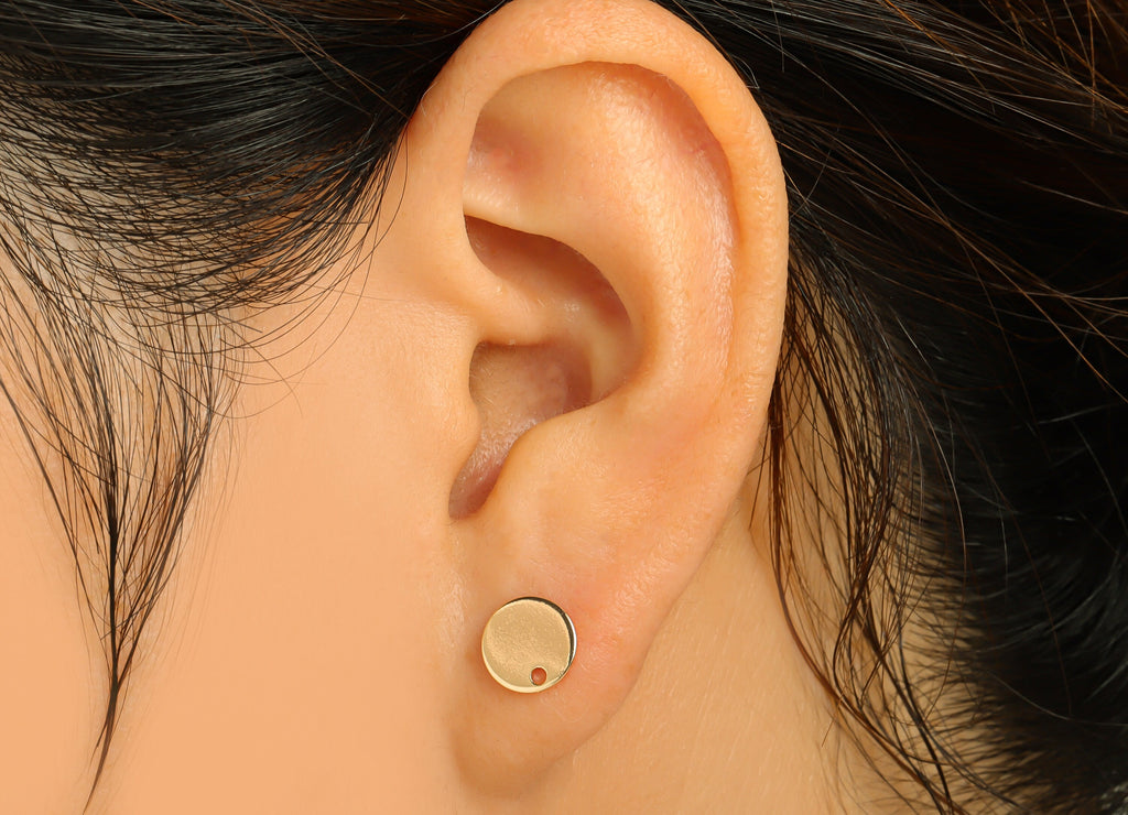 Brass Round Earring Stud - Semi Circle Earring Post - Brass Mini With Hole Earring Post - 18K Real Gold Plated - 8.06x 8.06x0.94mm - RGP6732 - DOMEDBAZAAR