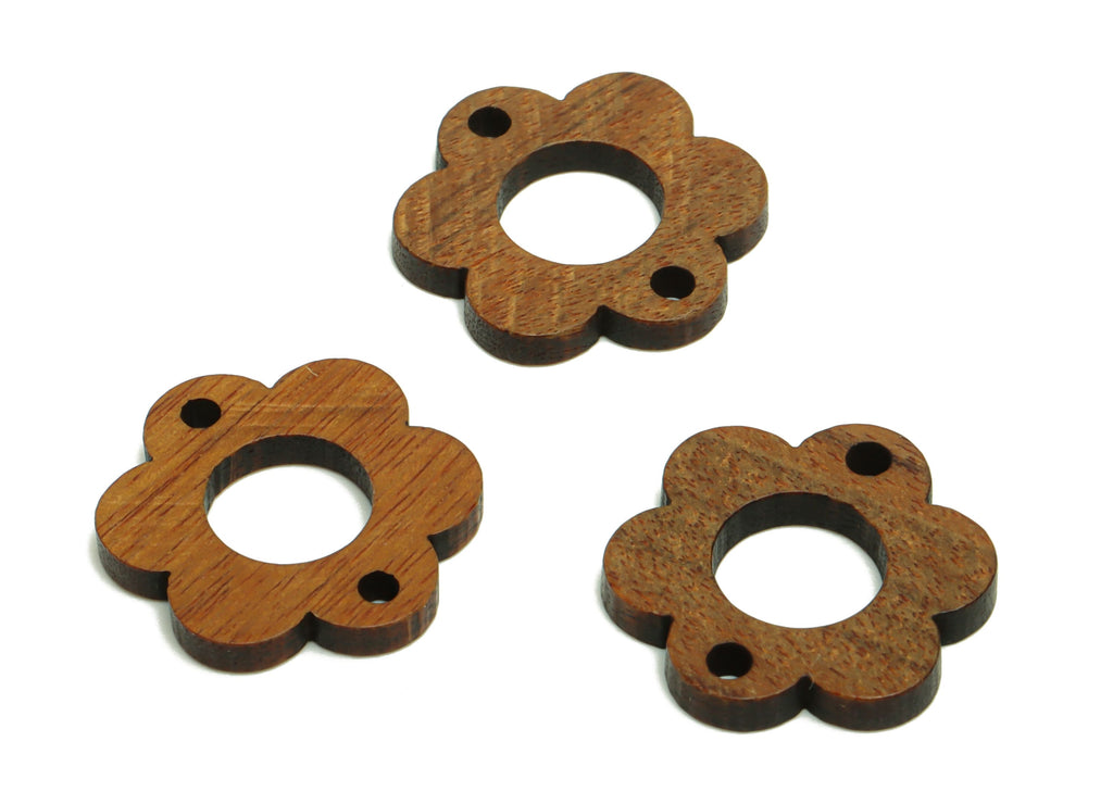 Mahogany Wood Flower Connector - Coffee Color Flower Earring - Wood Flower Connector - For Necklace - 17.59x16.21x2.3mm - BB1303 - DOMEDBAZAAR