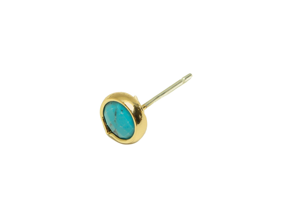 Blue Turquoise Stud Earrings - Gold Tone Plated Natural Stone Brass Post Earrings - Gold Tone Plated Brass -7.45x7.45x3.44mm- NS1907 - DOMEDBAZAAR
