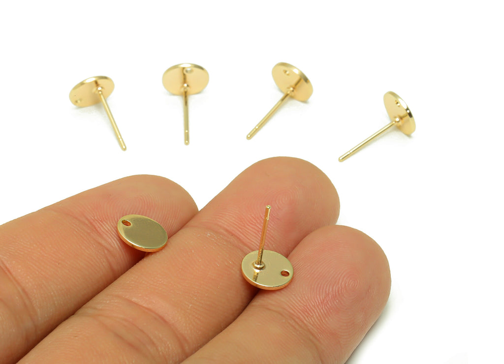 Brass Round Earring Stud - Semi Circle Earring Post - Brass Mini With Hole Earring Post - 18K Real Gold Plated - 8.06x 8.06x0.94mm - RGP6732 - DOMEDBAZAAR
