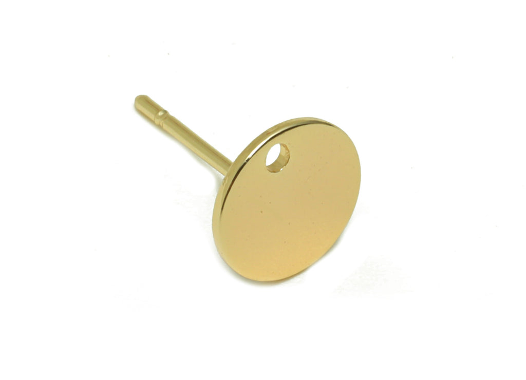 Brass Round Earring Stud - Semi Circle Earring Post - Brass Mini With Hole Earring Post - 18K Real Gold Plated - 8.06x 8.06x0.94mm - RGP6732 - DOMEDBAZAAR