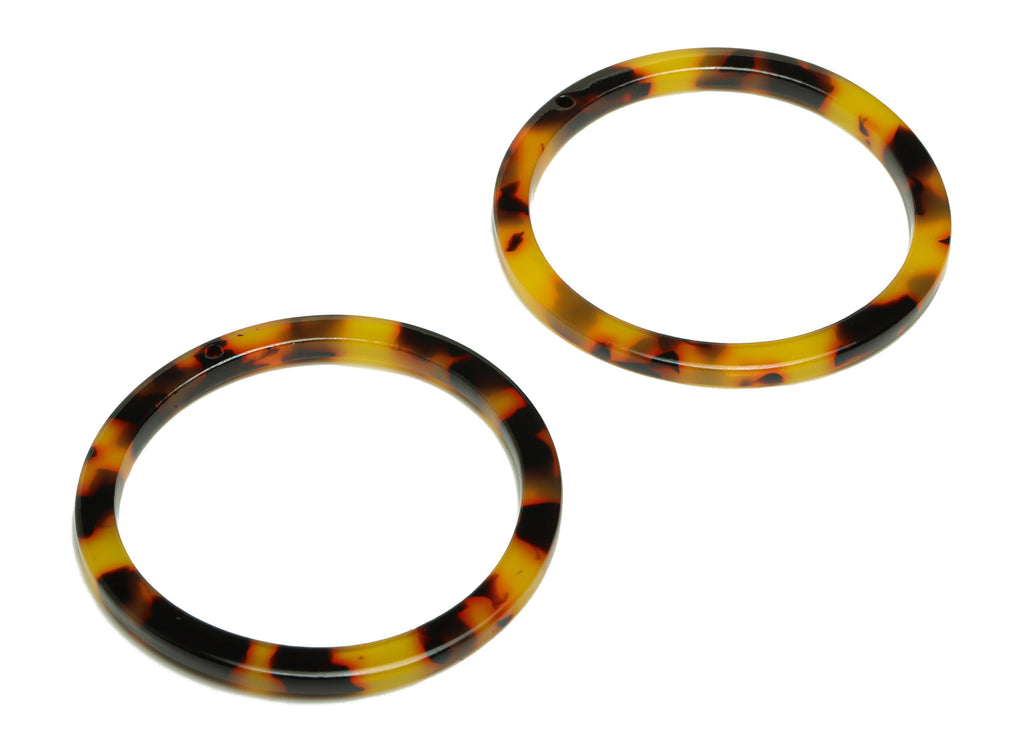 Acetate Hoop Earrings Charms - Circle Pendant - Tortoise Shell Earring Findings - Jewelry Supplies - Color Code:A496 - 44x44x2.6mm -AC2620 - DOMEDBAZAAR