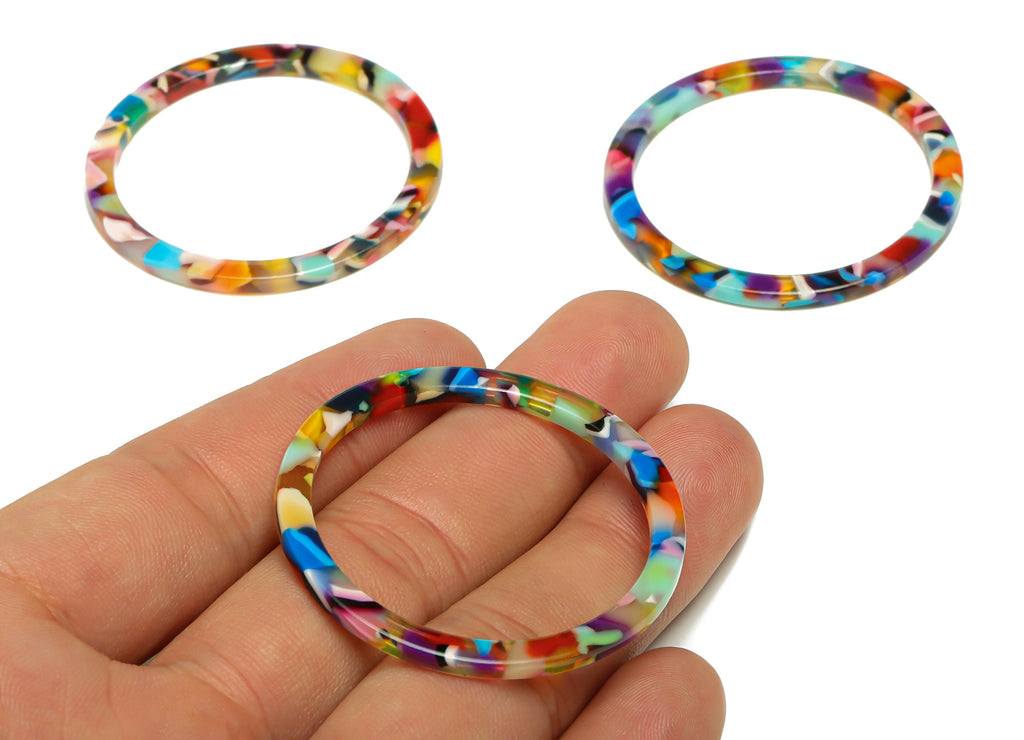 Acetate Hoop Earrings Charms - Circle Pendant - Rainbow Earring Findings - Jewelry Supplies - Color Code:A21 - 44x44.3x2.6mm -AC2620-A21 - DOMEDBAZAAR