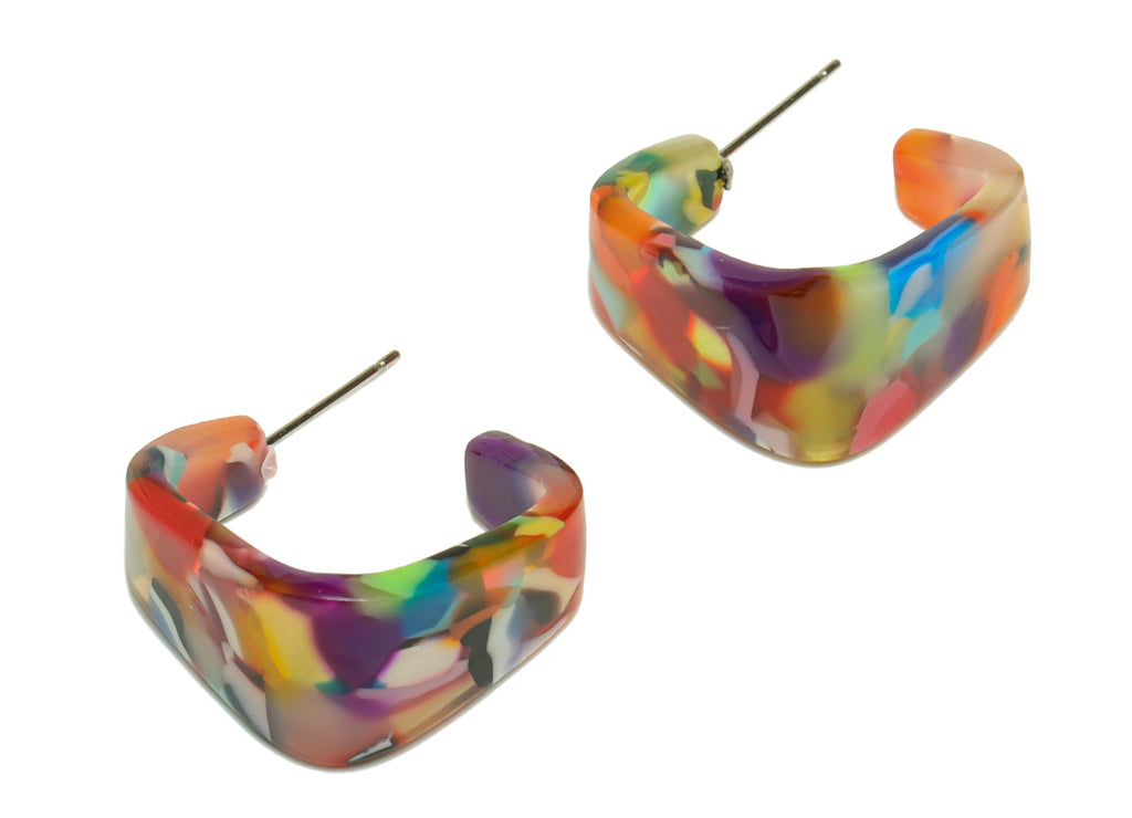 Acetate Hoop Earrings Stud - Acetate Wide Rainbow Earring Earring - Square Earring Post - Color Code:21- 26x21x2.8mm - AC2306-A21 - DOMEDBAZAAR