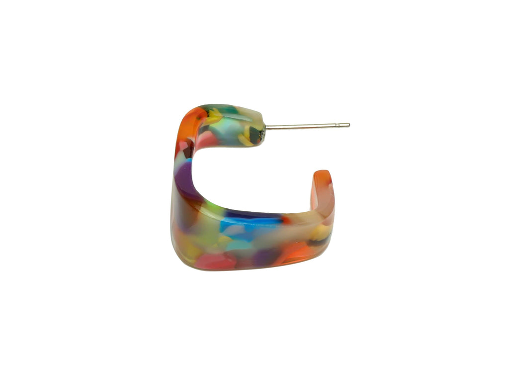 Acetate Hoop Earrings Stud - Acetate Wide Rainbow Earring Earring - Square Earring Post - Color Code:21- 26x21x2.8mm - AC2306-A21 - DOMEDBAZAAR