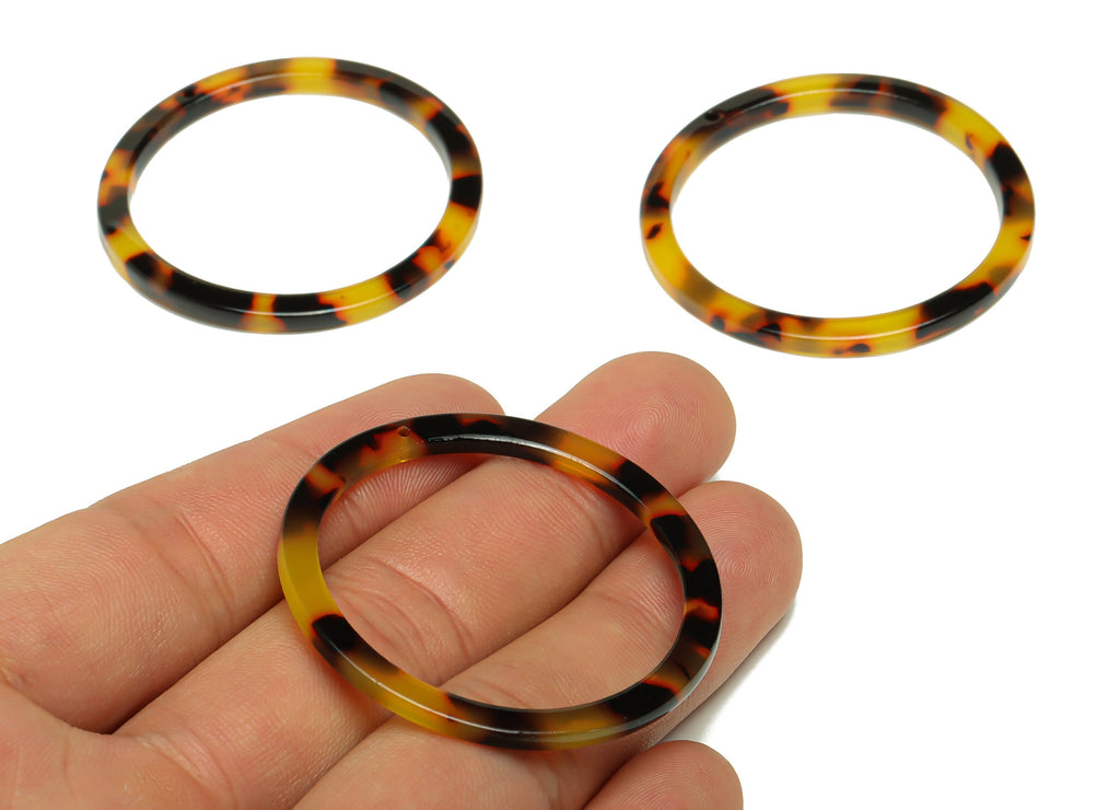 Acetate Hoop Earrings Charms - Circle Pendant - Tortoise Shell Earring Findings - Jewelry Supplies - Color Code:A496 - 44x44x2.6mm -AC2620 - DOMEDBAZAAR