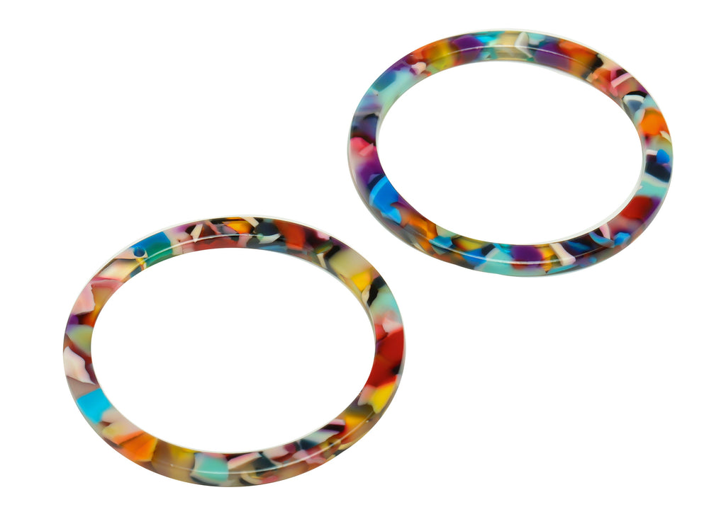 Acetate Hoop Earrings Charms - Circle Pendant - Rainbow Earring Findings - Jewelry Supplies - Color Code:A21 - 44x44.3x2.6mm -AC2620-A21 - DOMEDBAZAAR