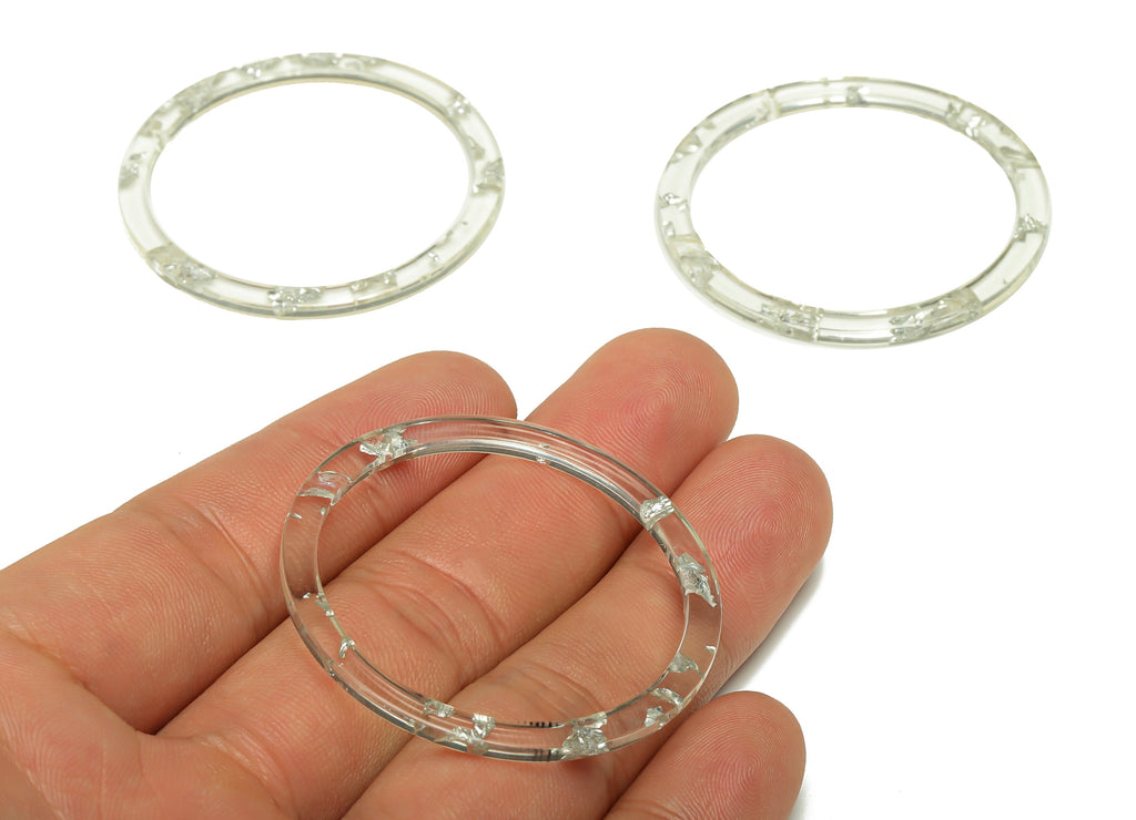 Acrylic Hoop Earrings Charms - Circle Pendant - Transparent Silver Confetti Charm - Jewelry Supplies - Color Code:A254 - 44x44.3x2mm -AC2620 - DOMEDBAZAAR
