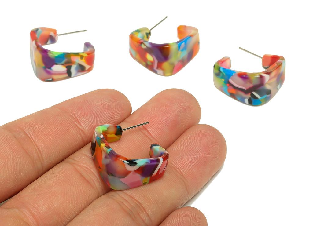 Acetate Hoop Earrings Stud - Acetate Wide Rainbow Earring Earring - Square Earring Post - Color Code:21- 26x21x2.8mm - AC2306-A21 - DOMEDBAZAAR