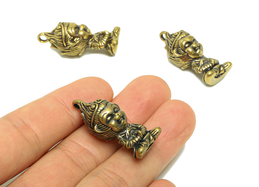 Brass Monkey Charm - Raw Brass Sun Wukong Earring Charms - Monkey Figure - Antique Looking Pendant - 33.8x15x14mm-PP8747 - DOMEDBAZAAR