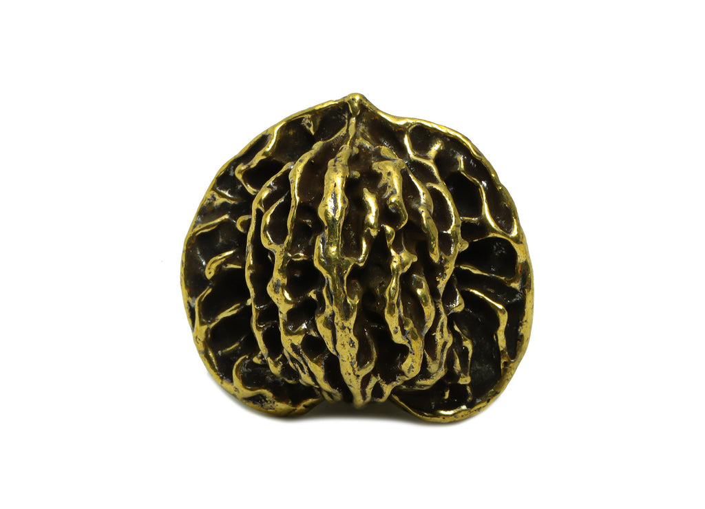 Brass Walnut Charm - Raw Brass Walnut Charms - Walnut Figure - Antique Looking Pendant - Solid Walnut - 38.7x32.55x33.45mm-PP87692 - DOMEDBAZAAR