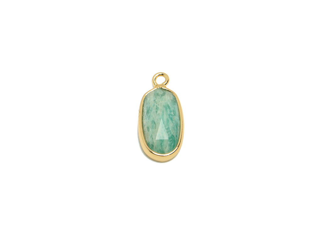 Brass Oval Stone Charm - Dalmatian stone Natural Stone Charms - Gold Tone Plated Brass - Jewelry Supplies - 17.93x8.25x4.25mm- NS1912 - DOMEDBAZAAR