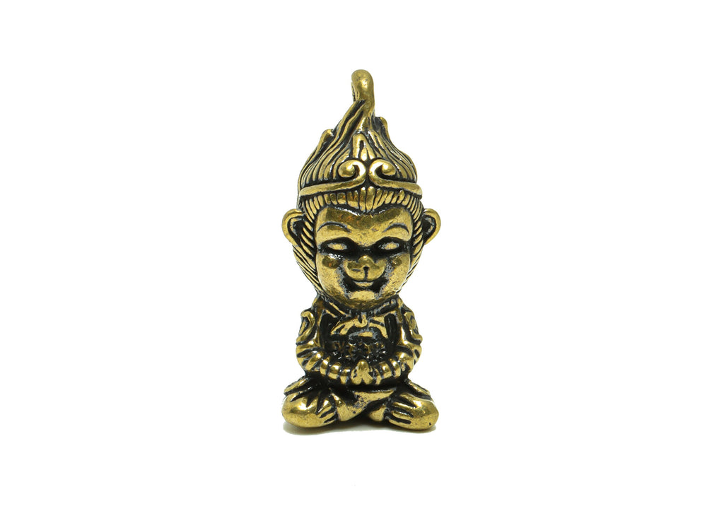Brass Monkey Charm - Raw Brass Sun Wukong Earring Charms - Monkey Figure - Antique Looking Pendant - 33.8x15x14mm-PP8747 - DOMEDBAZAAR