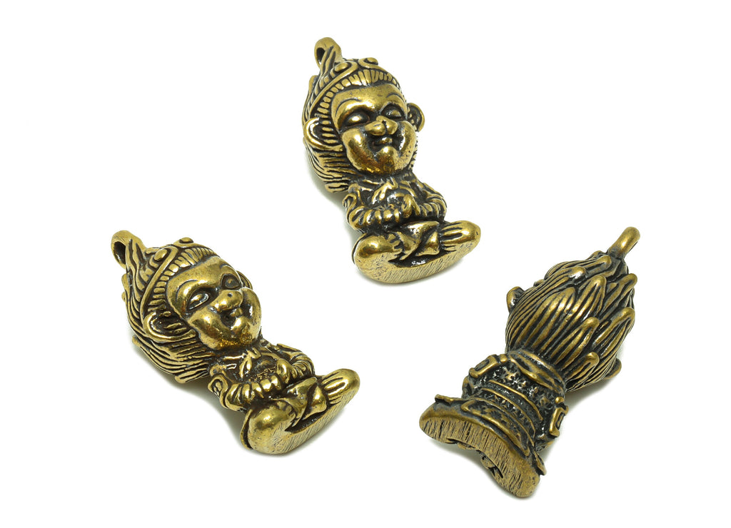 Brass Monkey Charm - Raw Brass Sun Wukong Earring Charms - Monkey Figure - Antique Looking Pendant - 33.8x15x14mm-PP8747 - DOMEDBAZAAR