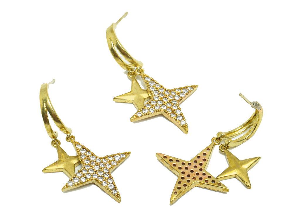 Brass Star Earring Stud - Raw Brass North Star Post - Cubic Zircon Star Earring Post - Zircon Star Dangle Earring Post - 30x18x1mm - PP8811 - DOMEDBAZAAR
