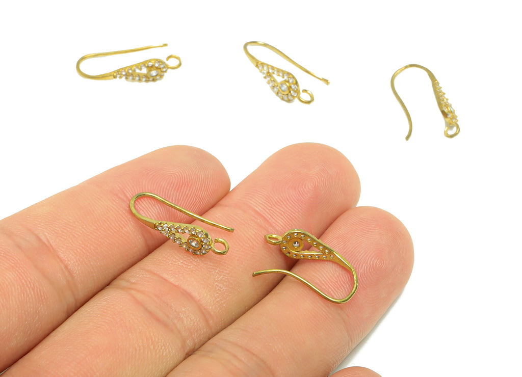 Brass Earring Hooks - Raw Brass Teardrop Earring Wires With Loop - Brass Cubic Zircon Ear Hooks Findings - Jewelry Supplies-19x8x1mm- PP8829 - DOMEDBAZAAR
