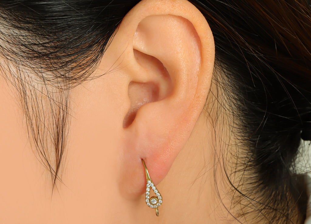 Brass Earring Hooks - Raw Brass Teardrop Earring Wires With Loop - Brass Cubic Zircon Ear Hooks Findings - Jewelry Supplies-19x8x1mm- PP8829 - DOMEDBAZAAR