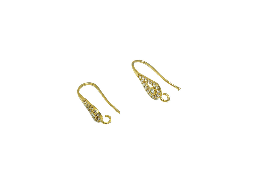 Brass Earring Hooks - Raw Brass Teardrop Earring Wires With Loop - Brass Cubic Zircon Ear Hooks Findings - Jewelry Supplies-19x8x1mm- PP8829 - DOMEDBAZAAR