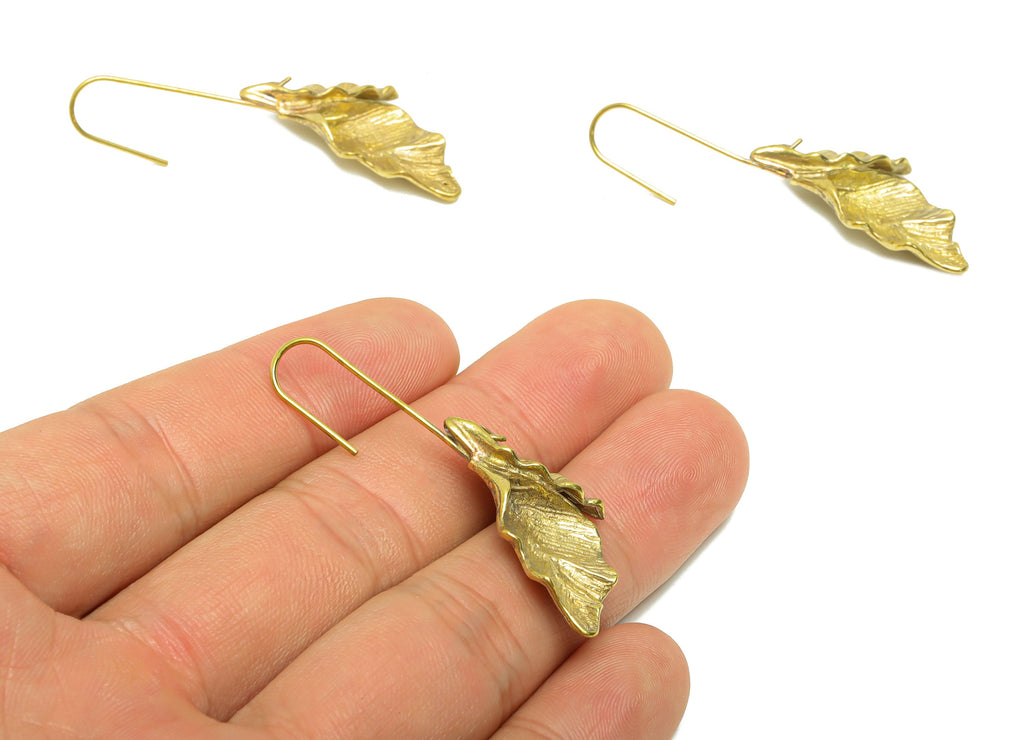 Brass Wire Leafs Earring - Raw Brass Leaf Earring Wires For Peral - Brass Botanical Ear Hooks Findings - Jewelry Supplies -50x15x1mm- PP8658 - DOMEDBAZAAR