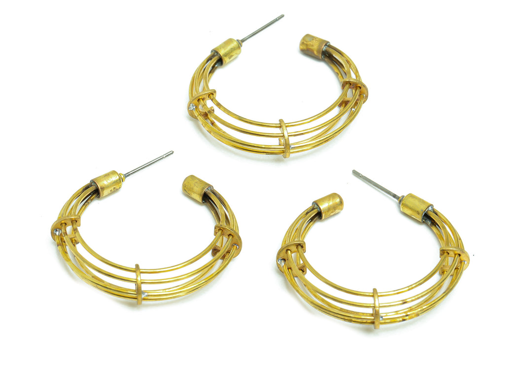 Brass Hoop Earring Post - Raw Brass Hoop Earring Stud - Brass Open C Hoop Earring Post - Jewelry Supplies - 33.62x31.84x7.08mm - PP8902 - DOMEDBAZAAR
