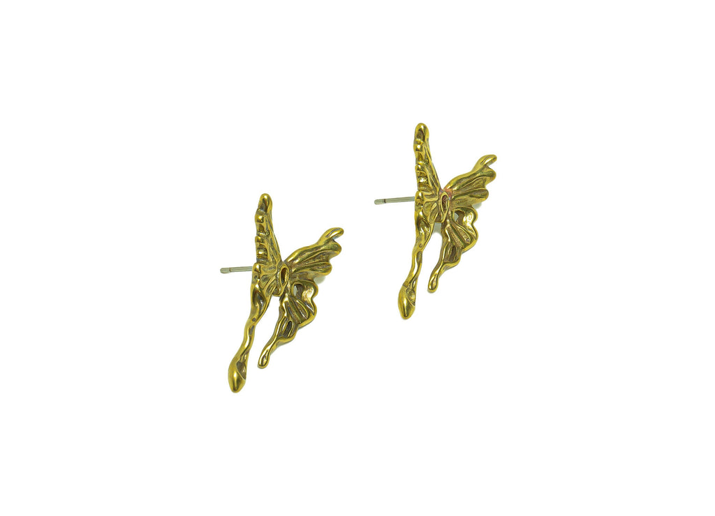 Brass Butterfly Earring Stud - Raw Brass Depression Butterfly Post For Pearl - Melt Butterfly Earring Post - 32.44x17.67x1.9mm- PP8643 - DOMEDBAZAAR
