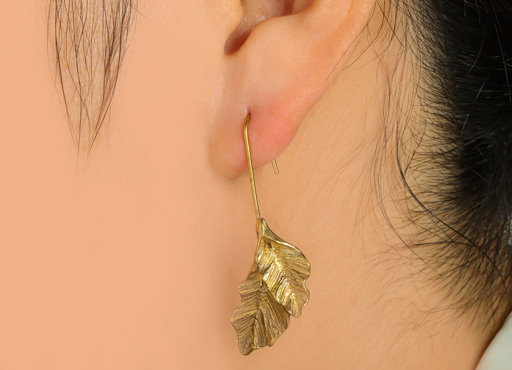 Brass Wire Leafs Earring - Raw Brass Leaf Earring Wires For Peral - Brass Botanical Ear Hooks Findings - Jewelry Supplies -50x15x1mm- PP8658 - DOMEDBAZAAR