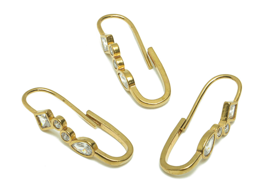 Geometric CZ Wire Earring - Raw Brass Round Zircon Earring Wires - Brass Drop Ear Hooks Findings - Jewelry Supplies - 25x9x5.25mm- PP8667 - DOMEDBAZAAR