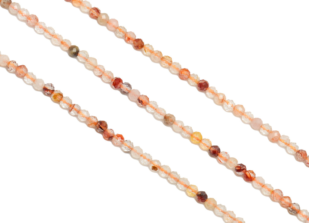 Natural Stone Red Crystal - Red Faceted Gemstone Beads - 15.5 &quot; / 1 Strand Round 2.5mm Beads - Natural Stone Beads - NS1917 - DOMEDBAZAAR