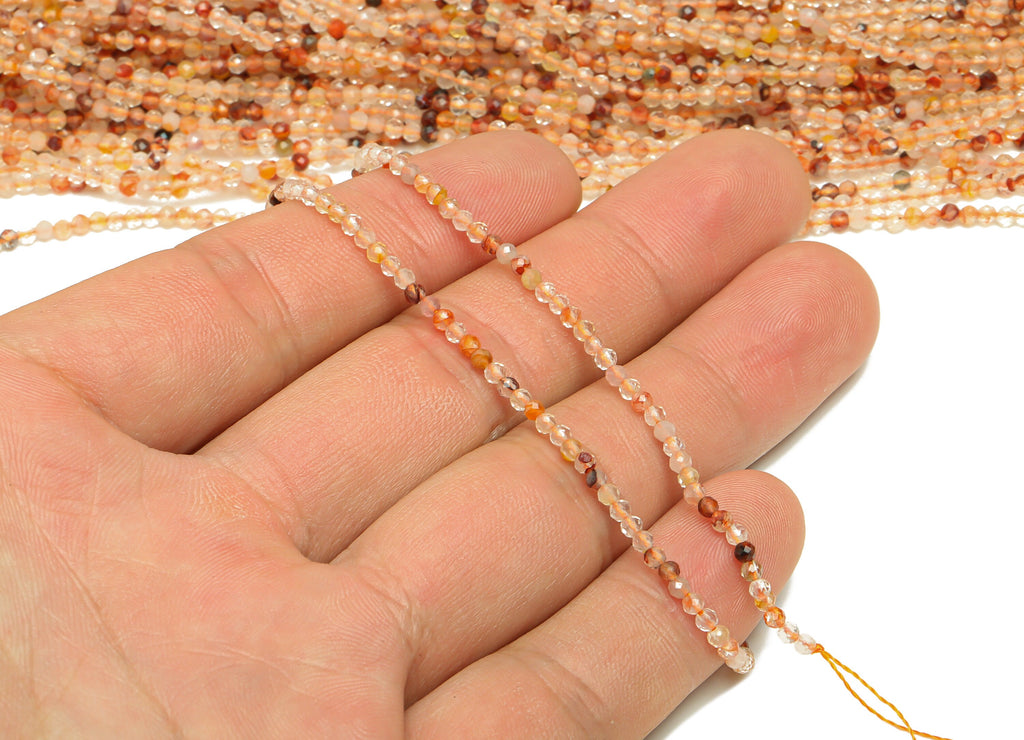 Natural Stone Red Crystal - Red Faceted Gemstone Beads - 15.5 &quot; / 1 Strand Round 2.5mm Beads - Natural Stone Beads - NS1917 - DOMEDBAZAAR