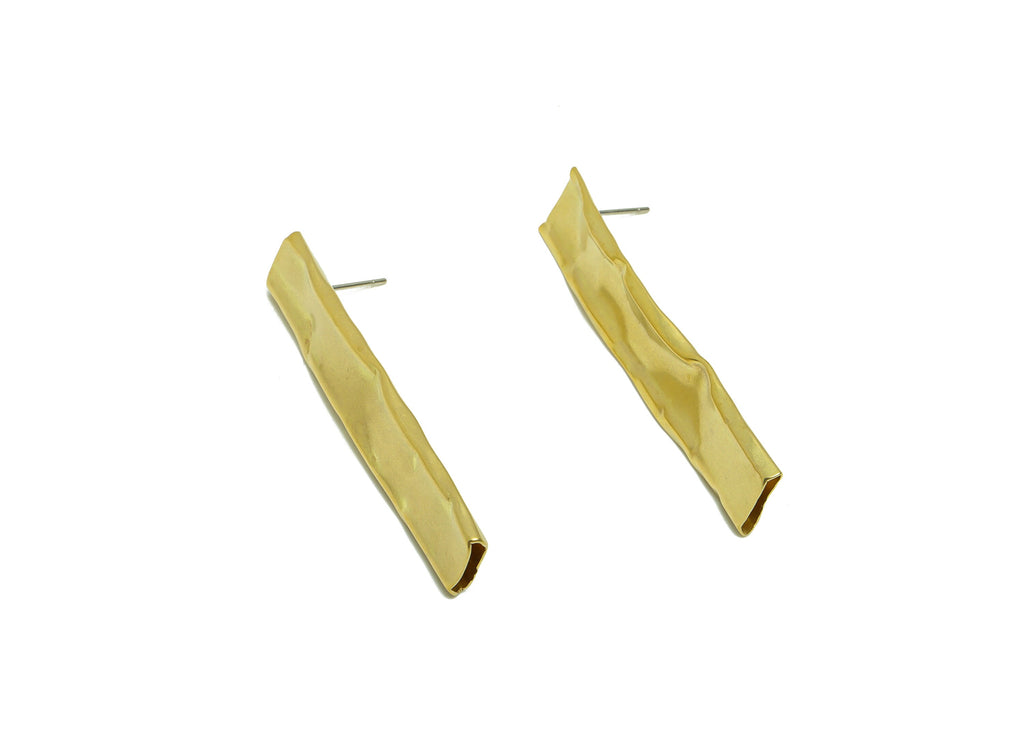 Brass Rectangle Earrings Stud - Raw Brass Depression Earring Post - Rectangle Earring Post -Hammered Tube Bar Earring- 49x10x2.72mm - PP8891 - DOMEDBAZAAR