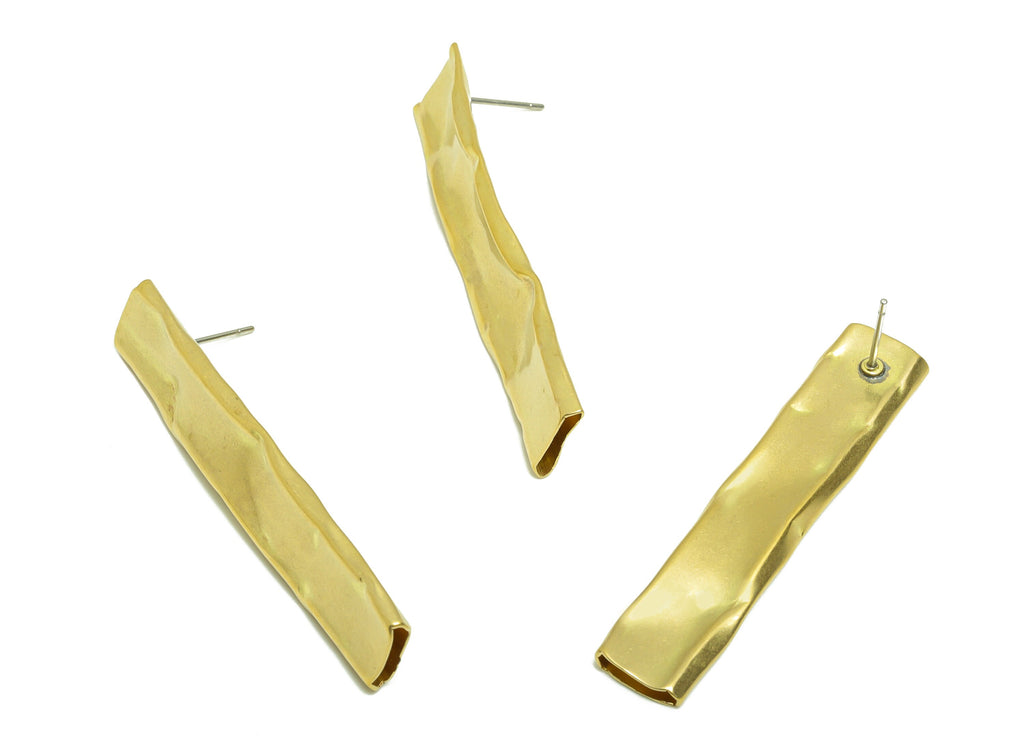 Brass Rectangle Earrings Stud - Raw Brass Depression Earring Post - Rectangle Earring Post -Hammered Tube Bar Earring- 49x10x2.72mm - PP8891 - DOMEDBAZAAR