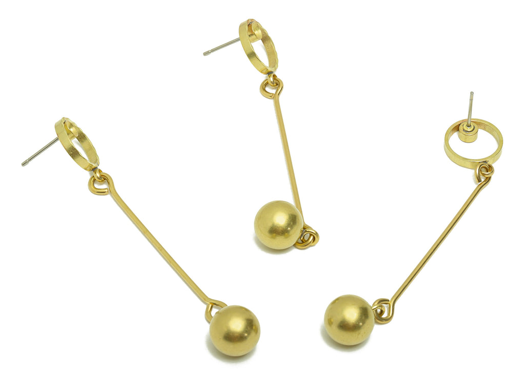 Brass Ball Earrings Stud - Raw Brass Hang Ball Earring Post - Brass Textured Round Earring Post - Stud For Diamond - 66.28x12x9.9mm- PP8885 - DOMEDBAZAAR