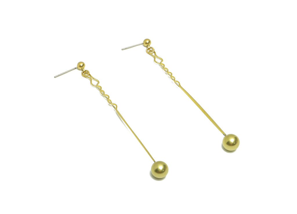 Brass Ball Earrings Stud - Raw Brass Hang Ball Earring Post - Brass Twisted Wire Earring Post - Brass Wire Hang Ball - 71.79x7x7mm- PP8854 - DOMEDBAZAAR