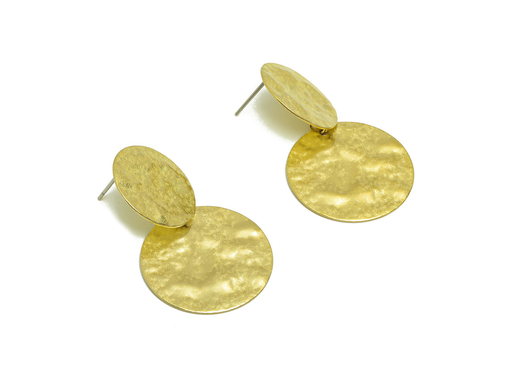 Hammered Round Earring Post - Brass Hammered Double Post - Brass Circle Earring Stud - Textured Brass Post - 37.6x24.16x0.75mm- PP8901 - DOMEDBAZAAR