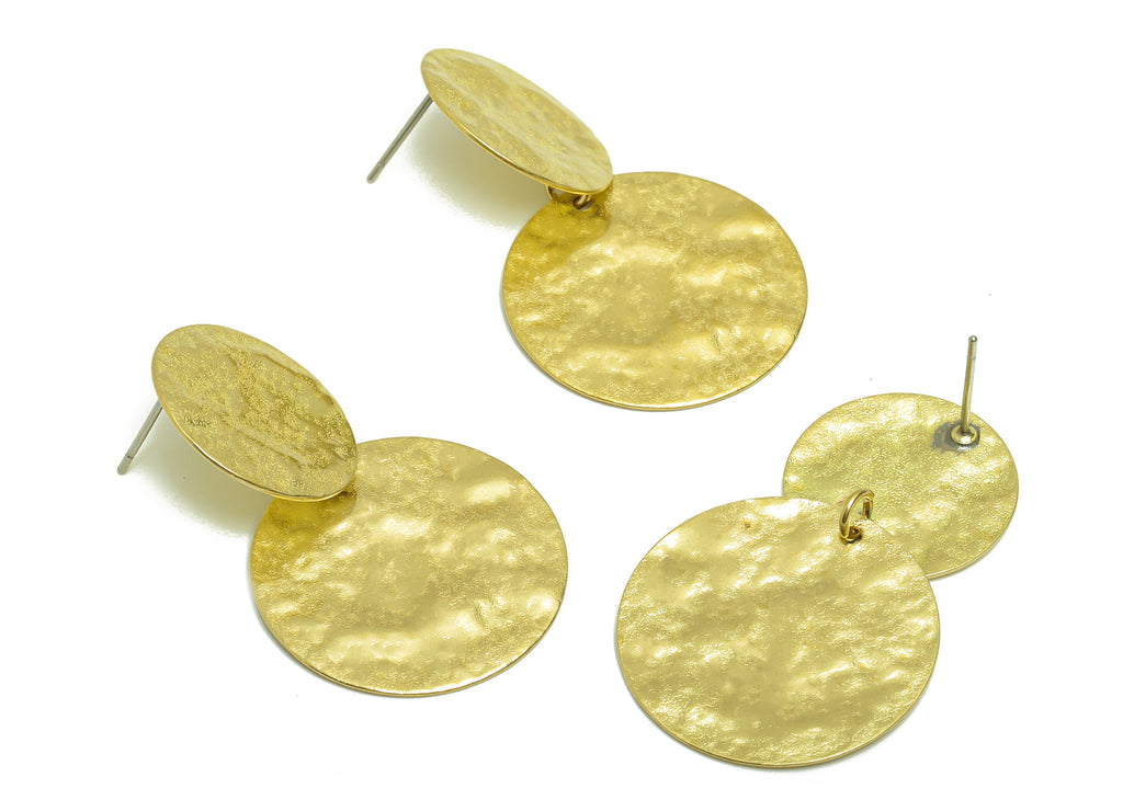 Hammered Round Earring Post - Brass Hammered Double Post - Brass Circle Earring Stud - Textured Brass Post - 37.6x24.16x0.75mm- PP8901 - DOMEDBAZAAR