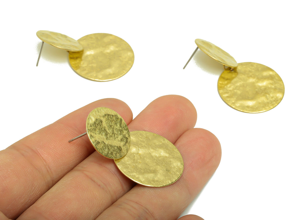 Hammered Round Earring Post - Brass Hammered Double Post - Brass Circle Earring Stud - Textured Brass Post - 37.6x24.16x0.75mm- PP8901 - DOMEDBAZAAR