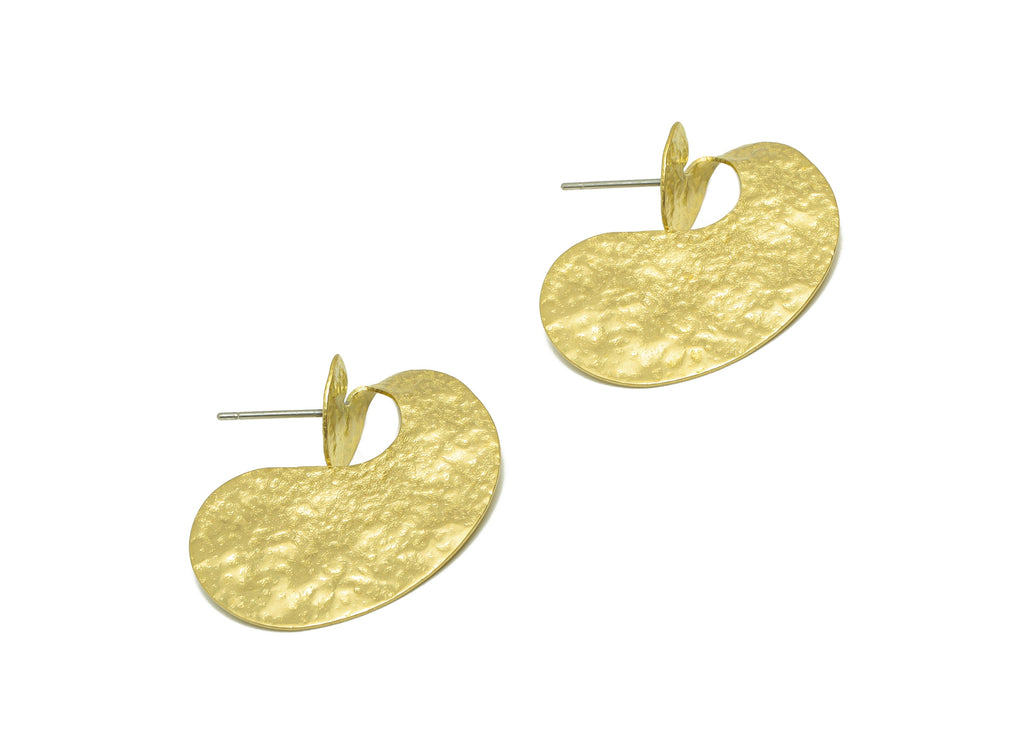 Hammered Earring Post - Brass Hammered Earring Stud - Brass Wavy Geometry Earring Post - Bent Earring Post - 28.77x26.11x0.65mm- PP8844 - DOMEDBAZAAR