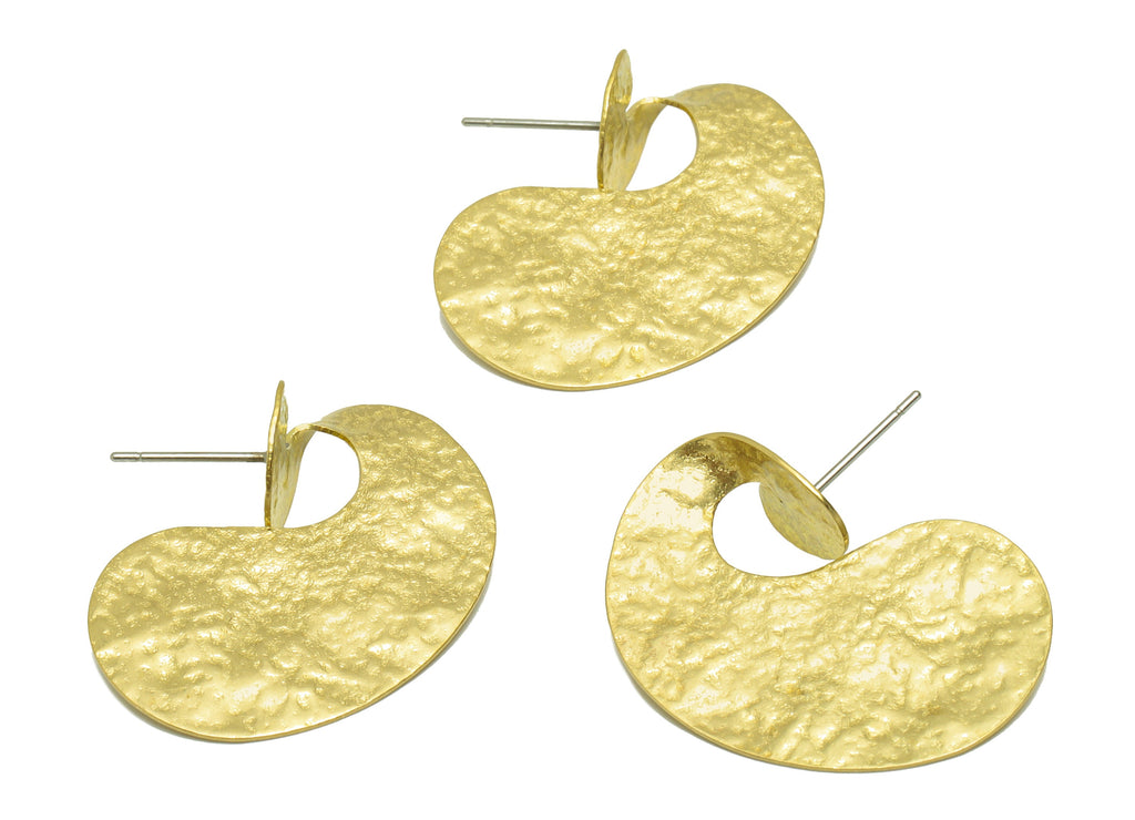 Hammered Earring Post - Brass Hammered Earring Stud - Brass Wavy Geometry Earring Post - Bent Earring Post - 28.77x26.11x0.65mm- PP8844 - DOMEDBAZAAR