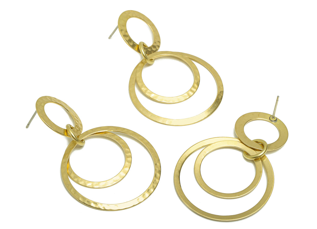 Hammered Round Dangle Earring Post - Brass Circle Earring Stud - Brass Ring Charms - Geometry Link Earring Post - 51.82x33.07x0.62mm- PP8868 - DOMEDBAZAAR