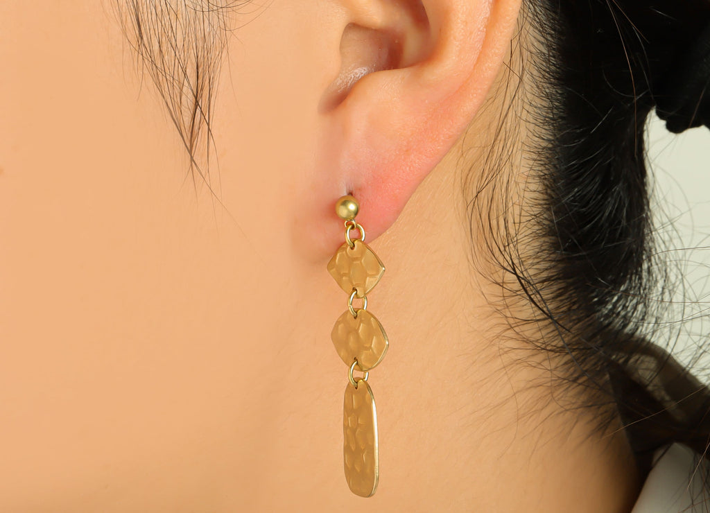 Hammered Dangle Earring Post - Brass Marquise Earring Stud - Brass Diamond Earring Post - Geometry Earring Post - 41.61x11.72x0.81mm- PP8888 - DOMEDBAZAAR