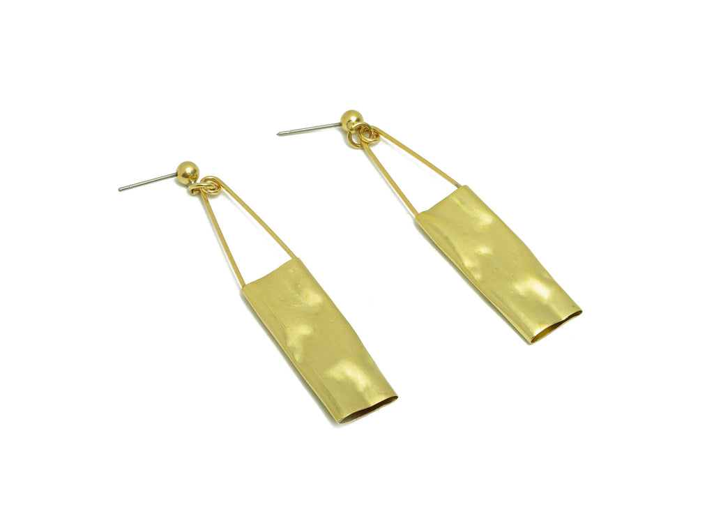 Hammered Tube Dangle Earring - Brass Lock Earring Stud - Hammered Lock Earring Post -Rectangle Earring Post - 66.98x11.38x2.87mm -PP8846 - DOMEDBAZAAR