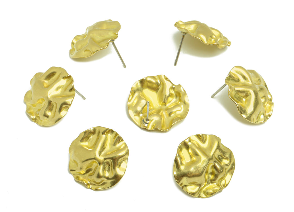 Hammered Round Earring Post - Brass Wavy Circle Earring Stud - Brass Hammered Earring Post - Irregular Earring Post - 18x18x1.69mm -PP8871 - DOMEDBAZAAR