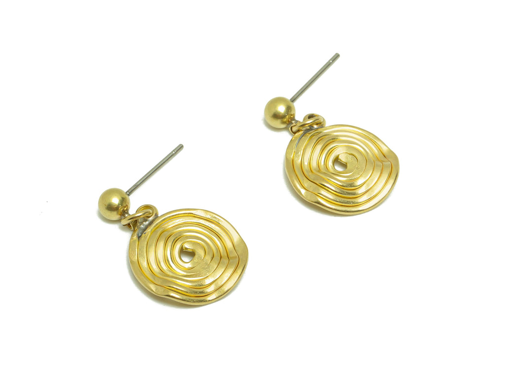 Hammered Round Earring Post - Brass Twine Wire Circle Earring Stud - Brass Hammered Snail Earring Post - Wavy Earring Post -22x13x1mm-PP8870 - DOMEDBAZAAR